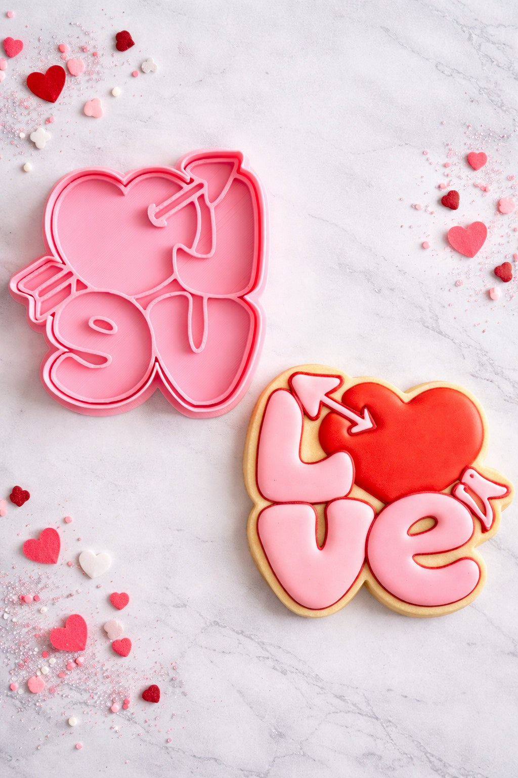 Cortador y sello de galleta LOVE amor y amistad para fondant reposteria, galletas, masa fria y manualidades.