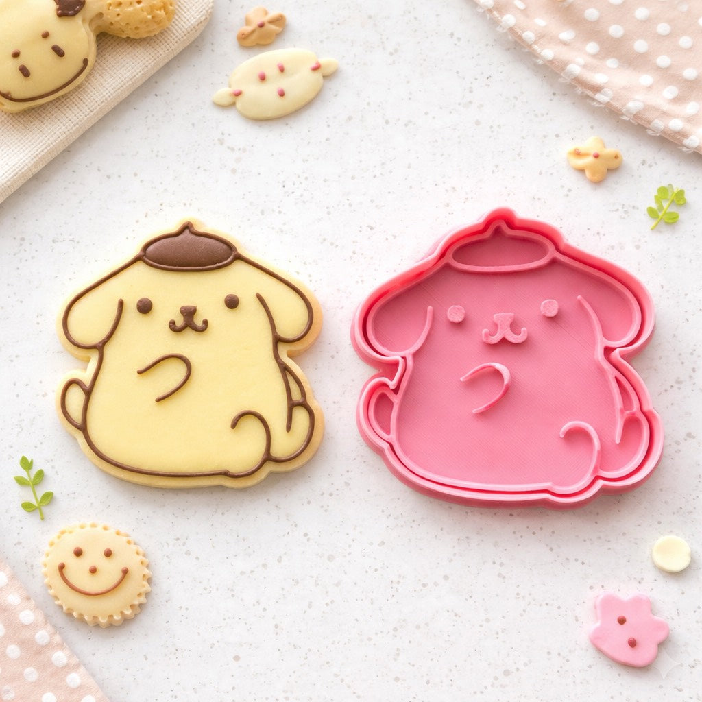Cortador y sello de galleta Pompompurin Anime para fondant reposteria, galletas, masa fria y manualidades.
