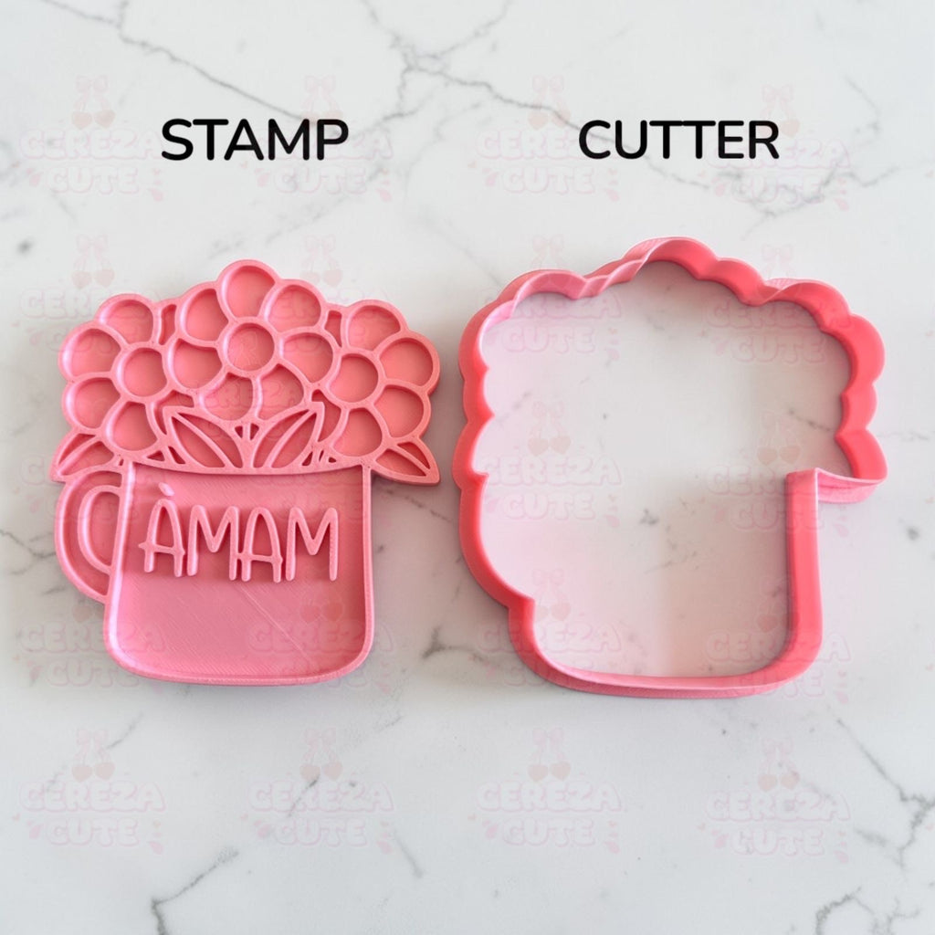 Cortador y sello de galleta Taza dia de la Madre para fondant reposteria, galletas, masa fria y manualidades.