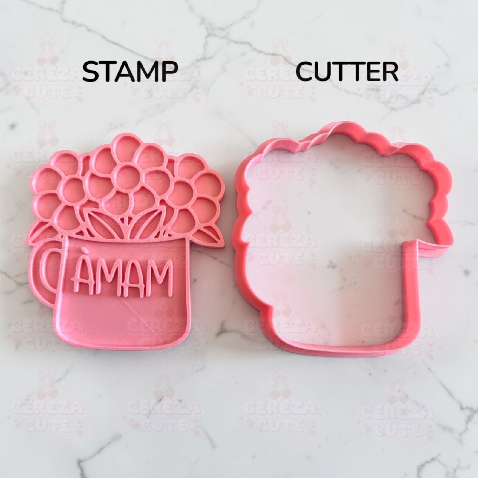 Cortador y sello de galleta Taza dia de la Madre para fondant reposteria, galletas, masa fria y manualidades.