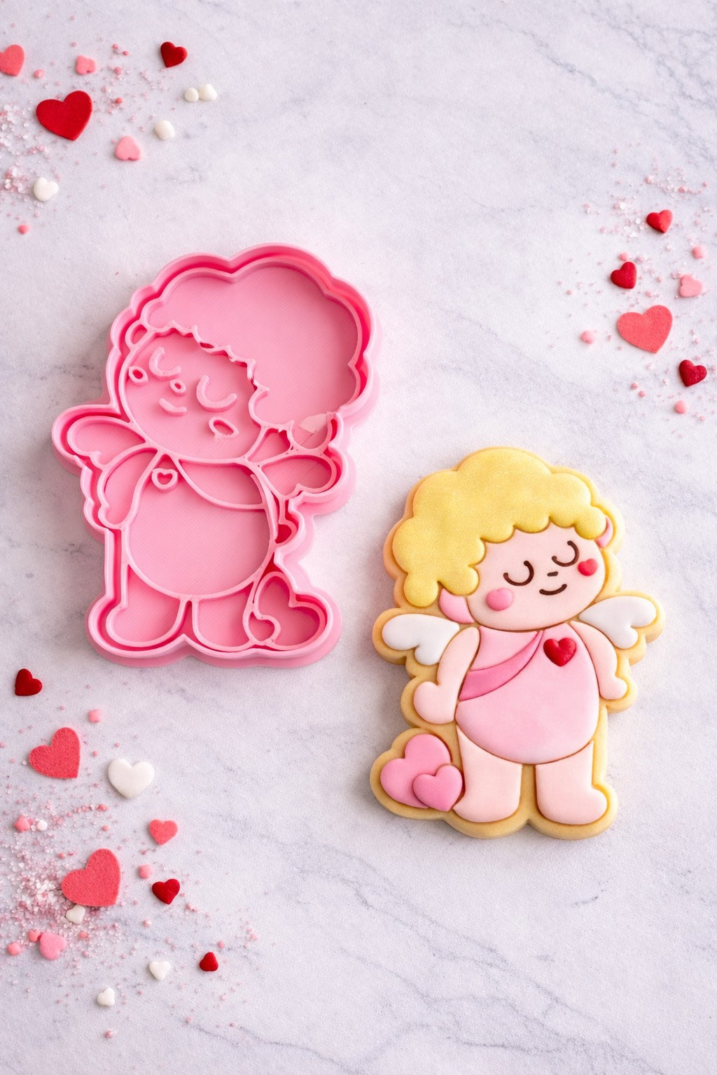 Cortador y sello de galleta Cupido del amor y amistad para fondant reposteria, galletas, masa fria y manualidades.