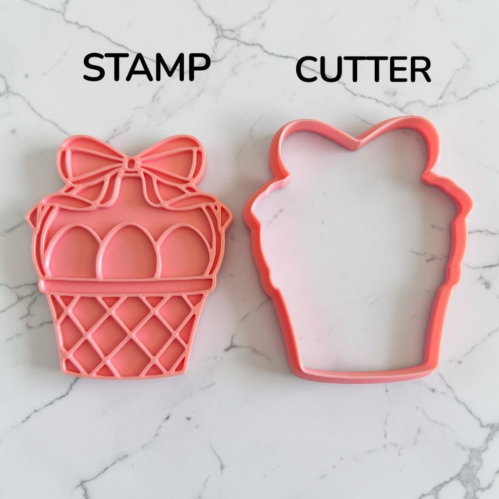 Cortador y sello de galleta Canasta de huevos pascua para fondant reposteria, galletas, masa fria y manualidades.