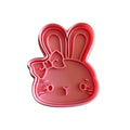 Cortador y sello de galleta coneja con lazito pascua para fondant reposteria, galletas, masa fria y manualidades.