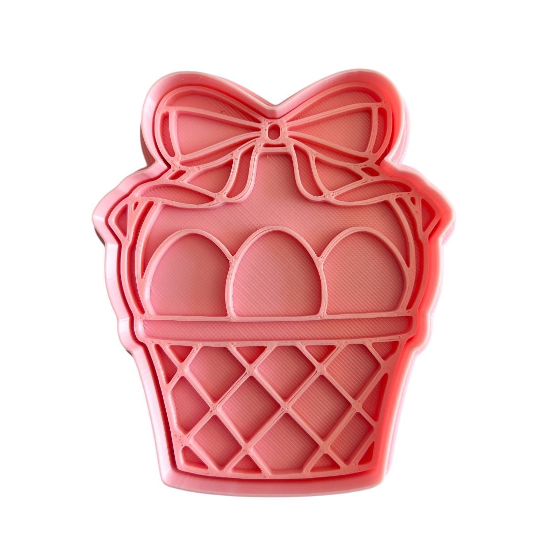 Cortador y sello de galleta Canasta de huevos pascua para fondant reposteria, galletas, masa fria y manualidades.