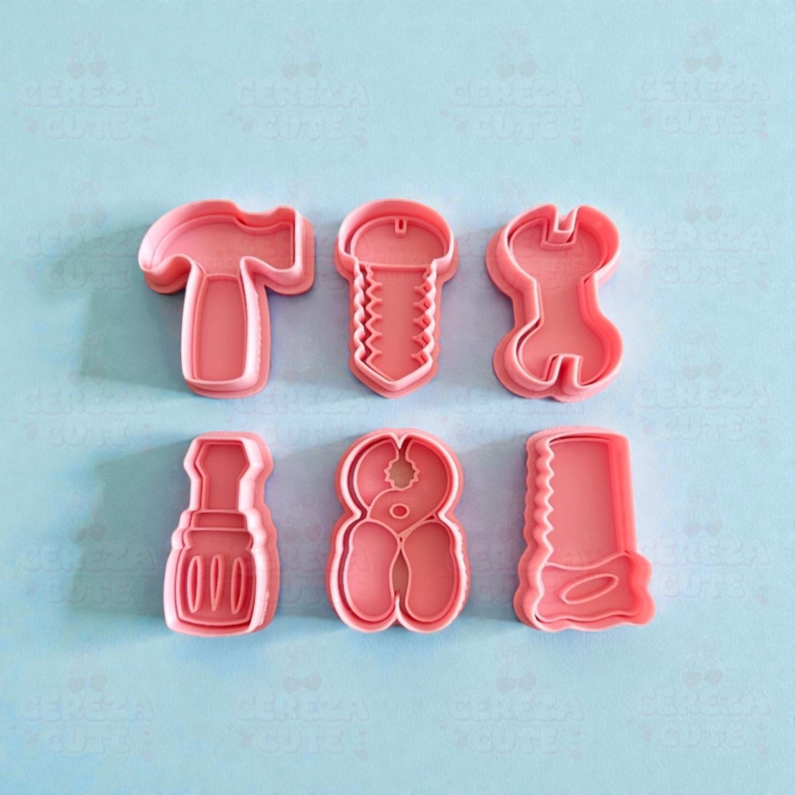 Cortadores y sellos de galletas Set de 6 diseños de herramientas, martillo, serrucho de 5cm para fondant reposteria, galletas, masa fria y manualidades.