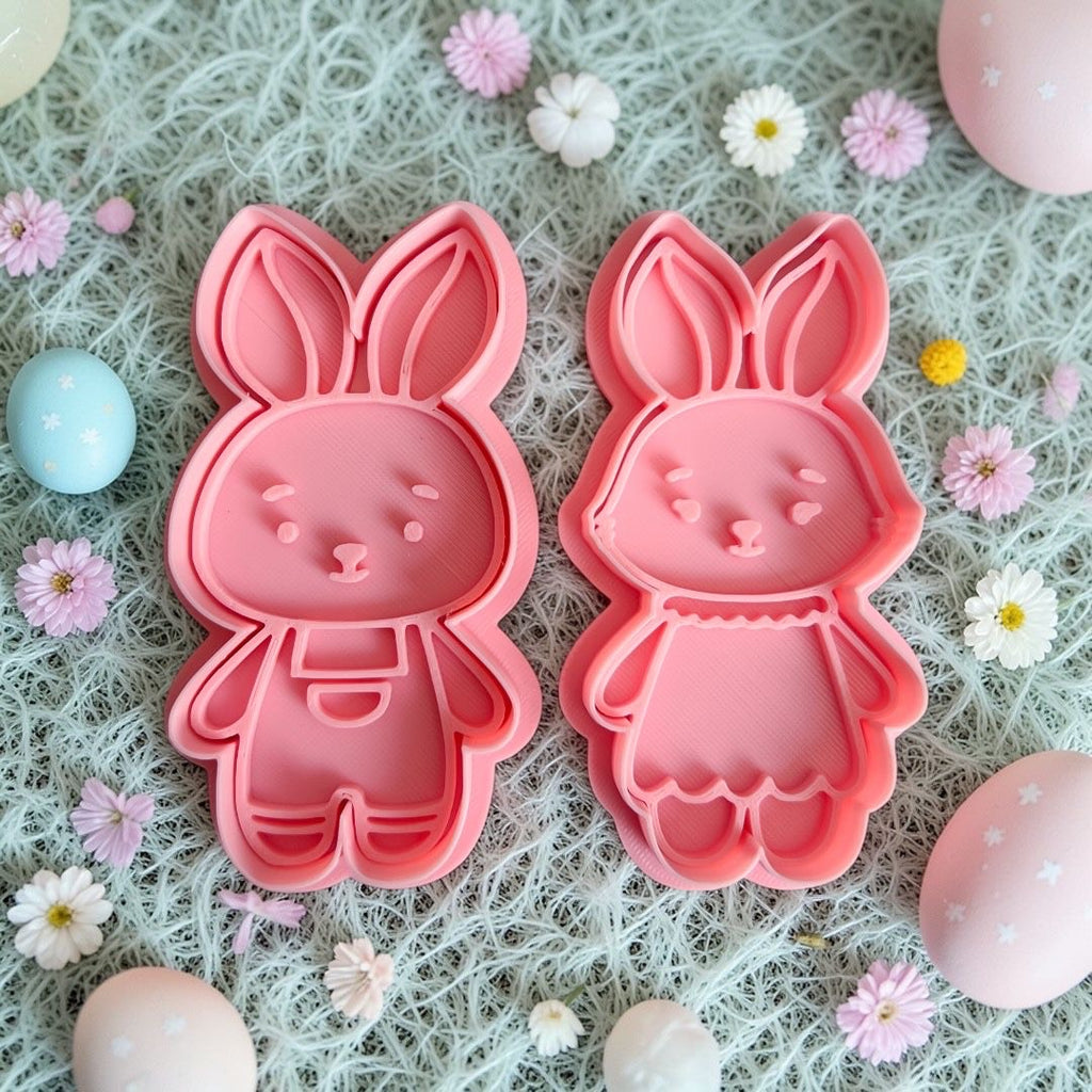 Cortadores y sellos de galletas de Pareja de conejos amor y amistad para fondant reposteria, galletas, masa fria y manualidades.