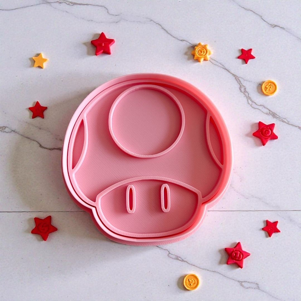 Cortador y sello de galleta Hongo de Mario Pelicula para fondant reposteria, galletas, masa fria y manualidades.