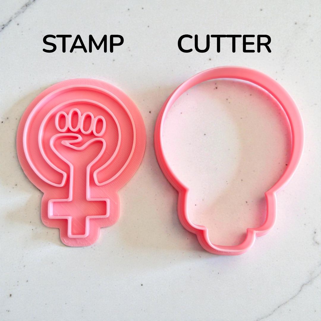 Cortador y sello de galleta Simbolo Mujer feminista para fondant reposteria, galletas, masa fria y manualidades.