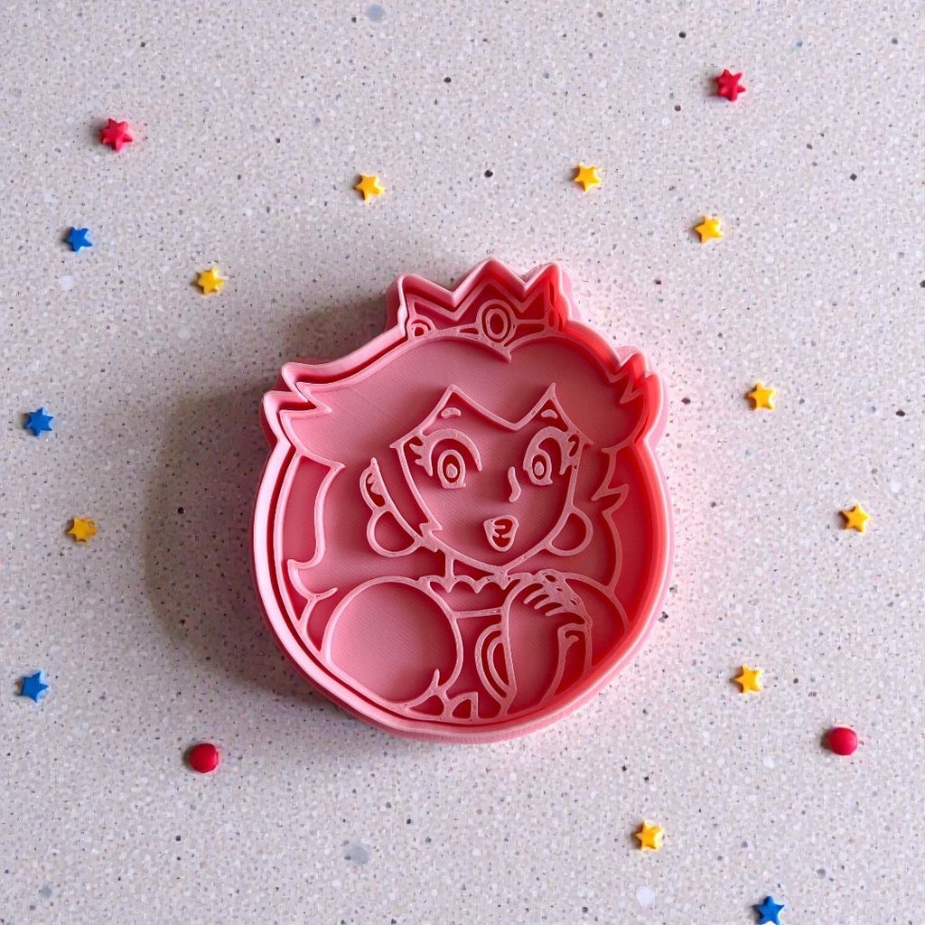 Cortador y sello de galleta Princesa peach para fondant reposteria, galletas, masa fria y manualidades.