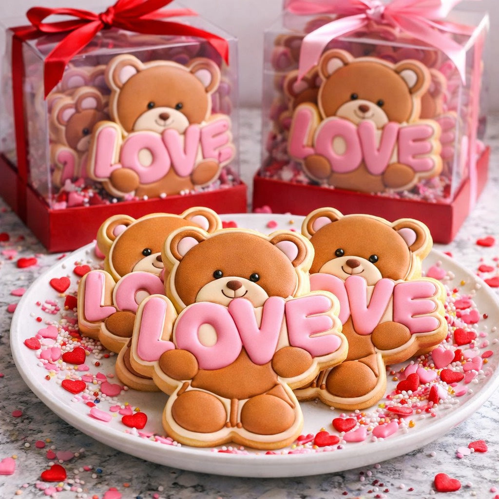 Cortador y sello de galleta osito love amor y amistad para fondant reposteria, galletas, masa fria y manualidades.