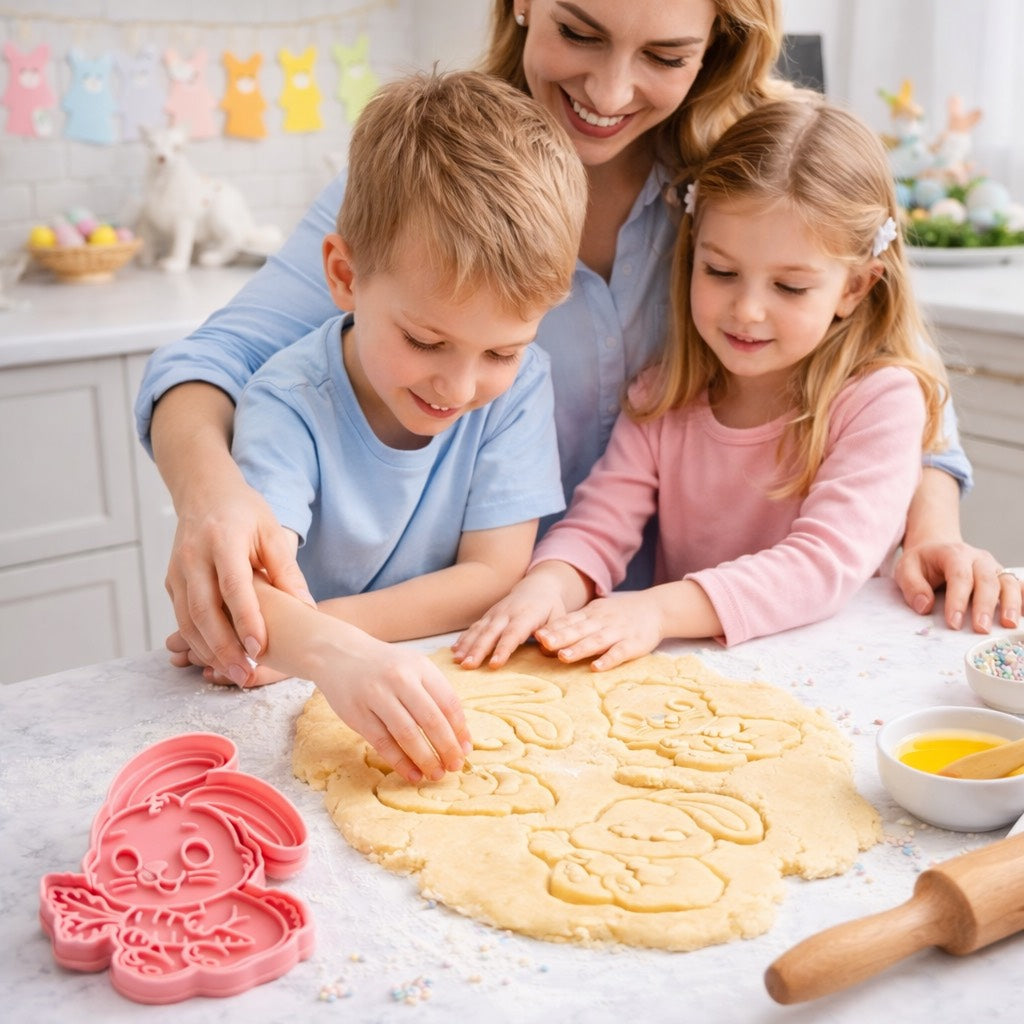 Cortador y sello de galleta conejo con zanahoria para fondant reposteria, galletas, masa fria y manualidades.
