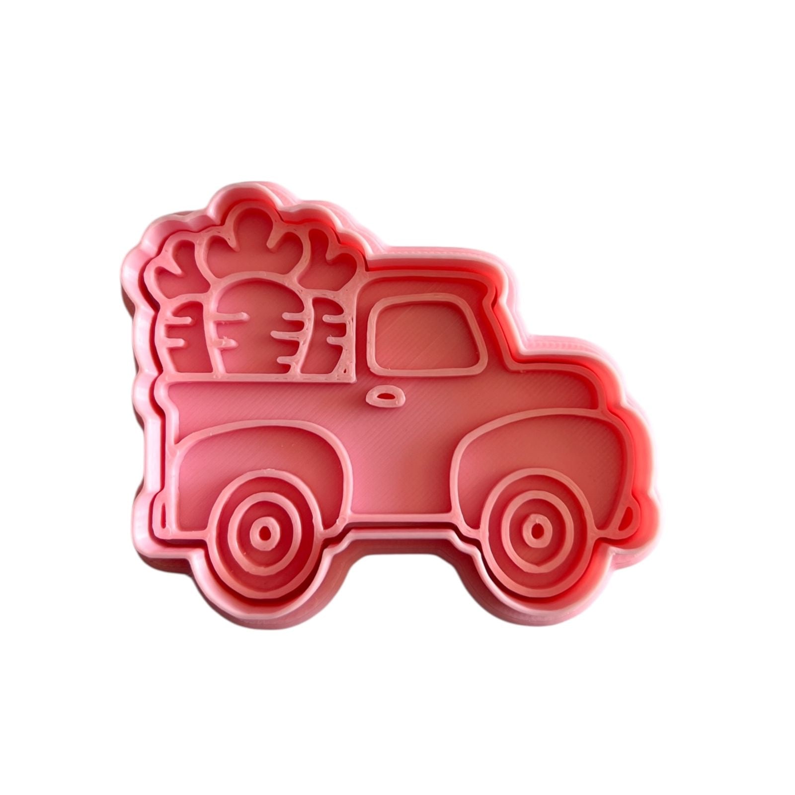 Cortador y sello de galleta auto con zanahoria pascua para fondant reposteria, galletas, masa fria y manualidades.