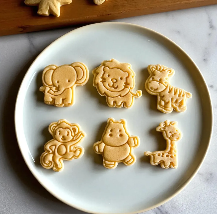 Cortadores y sellos de galletas Set de 6 figuras de Animales de la selva, leon, elefante de 5cm para fondant reposteria, galletas, masa fria y manualidades.