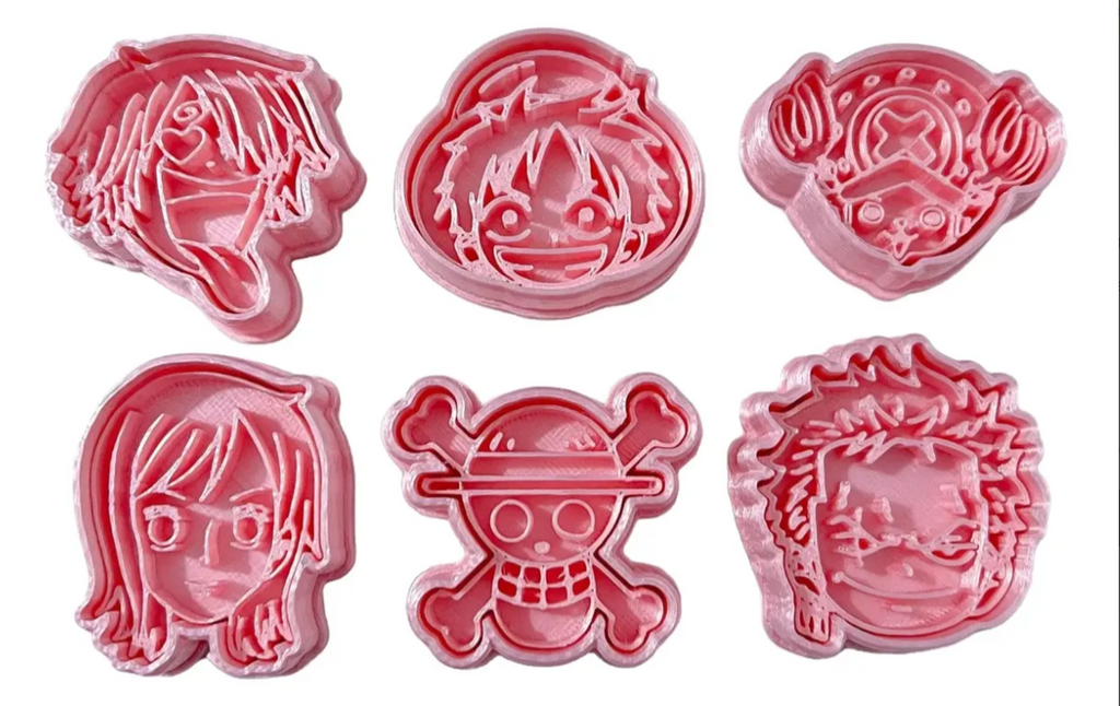 Cortadores y sellos de galletas Set de 6 figuras de Anime one piece 5cm para fondant reposteria, galletas, masa fria y manualidades.