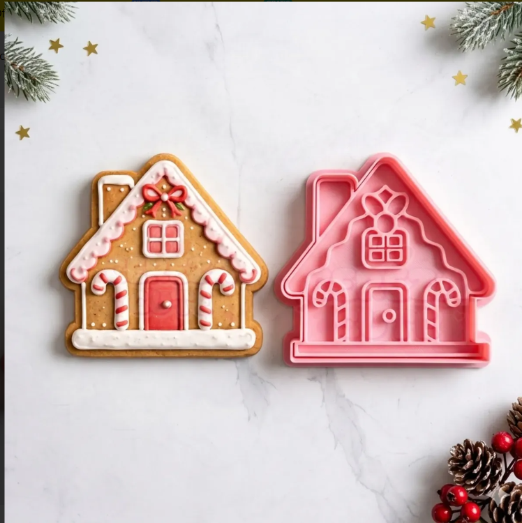 Cortadores y sellos de galletas de Casa de Navidad para fondant reposteria, galletas, masa fria y manualidades.