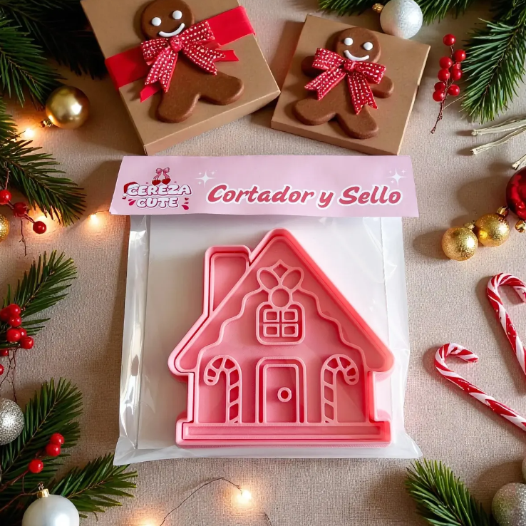 Cortadores y sellos de galletas de Casa de Navidad para fondant reposteria, galletas, masa fria y manualidades.