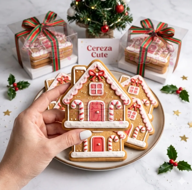 Cortadores y sellos de galletas de Casa de Navidad para fondant reposteria, galletas, masa fria y manualidades.