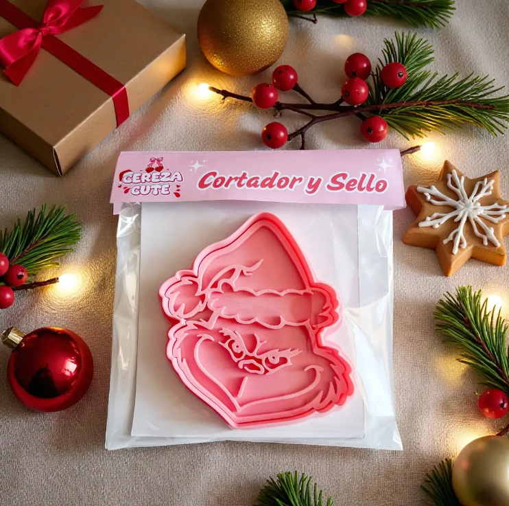Cortador y sello de galletas de Grinch de Navidad para fondant reposteria, galletas, masa fria y manualidades.