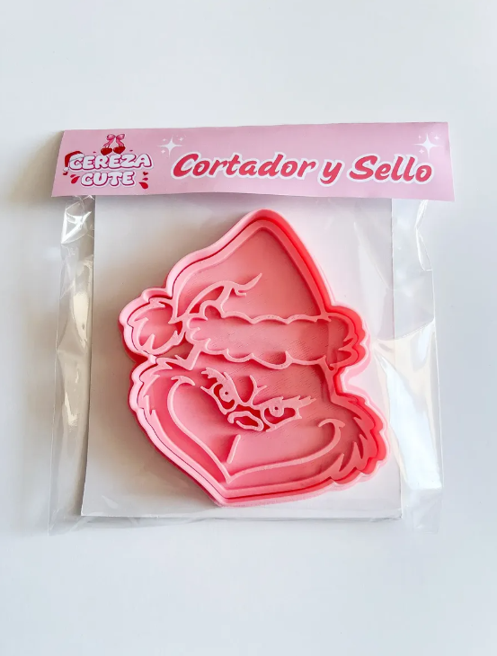Cortador y sello de galletas de Grinch de Navidad para fondant reposteria, galletas, masa fria y manualidades.