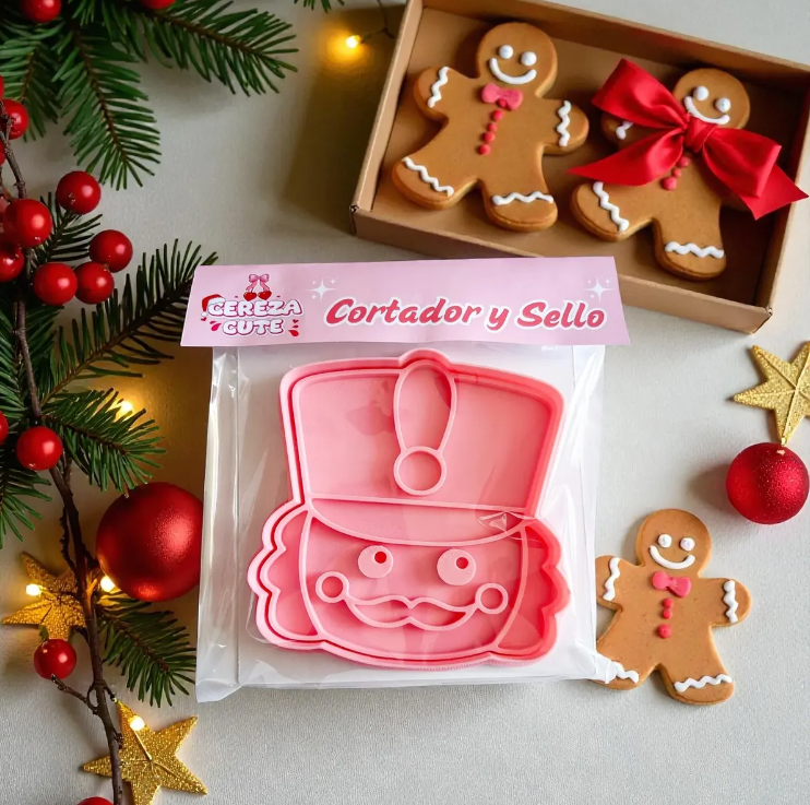 Cortador y sello de galletas de Cascanueces de Navidad para fondant reposteria, galletas, masa fria y manualidades.