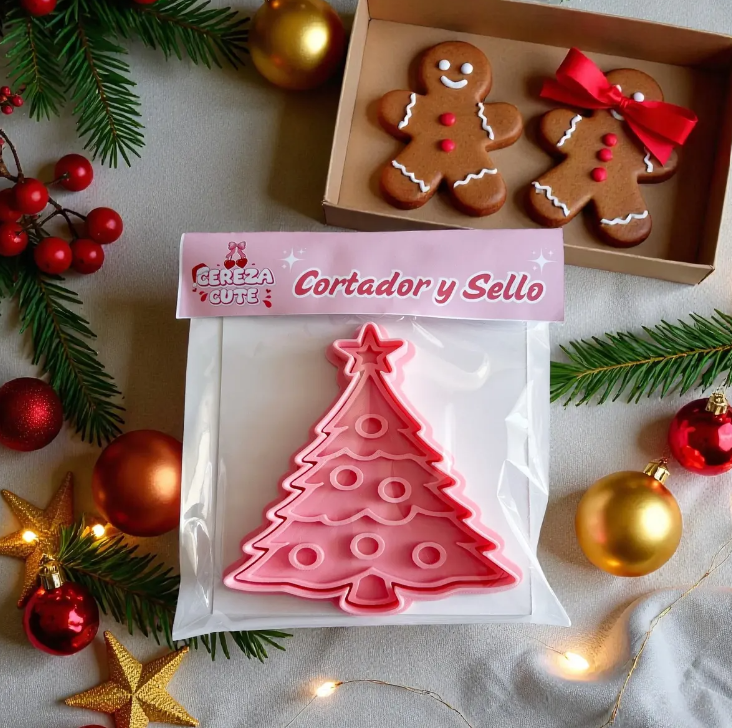 Cortador y sello de galletas Arbol de Navidad para fondant reposteria, galletas, masa fria y manualidades.