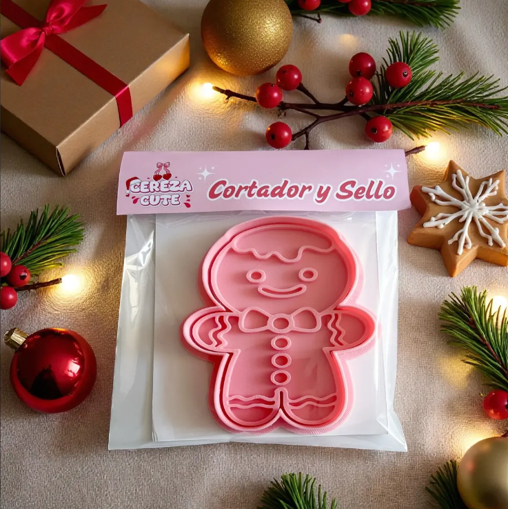 Cortador y sello de galletas Hombre de Gengibre de Navidad para fondant reposteria, galletas, masa fria y manualidades.