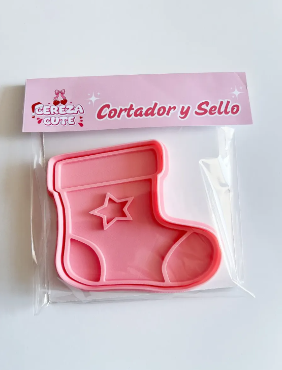 Cortador y sello de galletas Calcetin de Navidad para fondant reposteria, galletas, masa fria y manualidades.