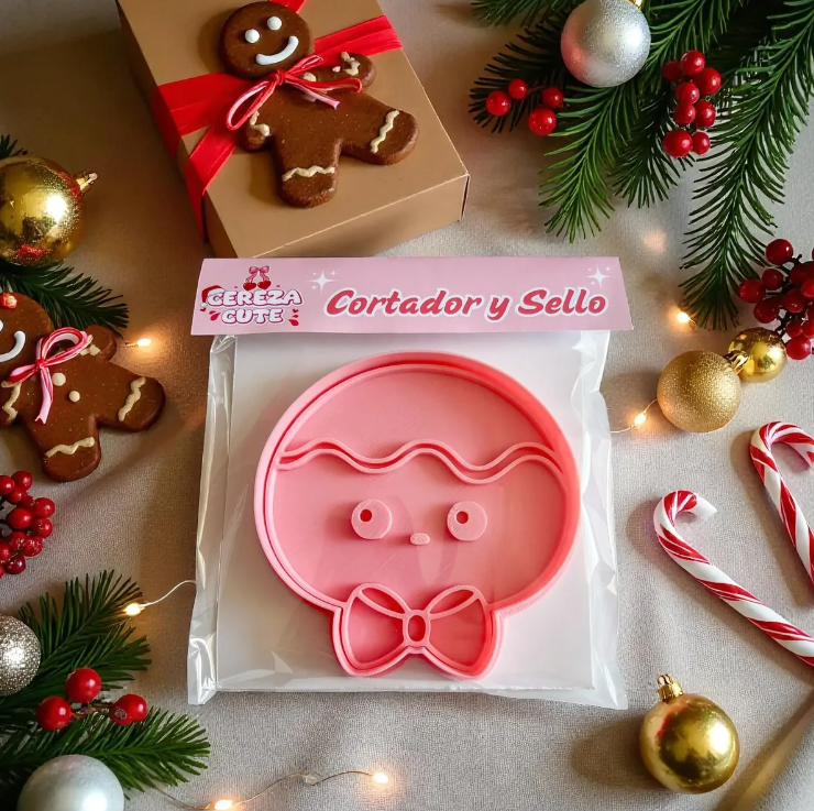 Cortador y sello de galletas Cara de Jengibre de Navidad para fondant reposteria, galletas, masa fria y manualidades.