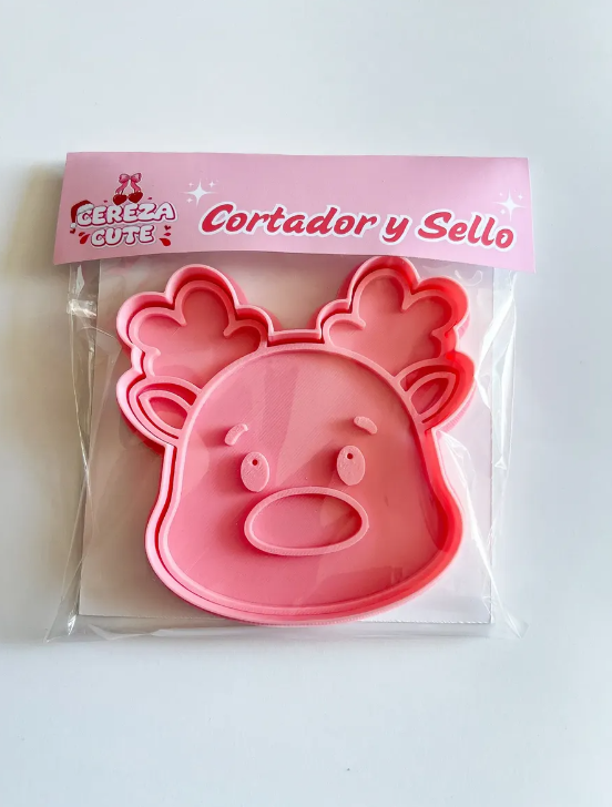 Cortador y sello de galletas de Reno Navidad para fondant reposteria, galletas, masa fria y manualidades.