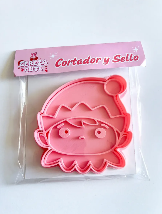 Cortador y sello de galletas de Duende de Navidad para fondant reposteria, galletas, masa fria y manualidades.