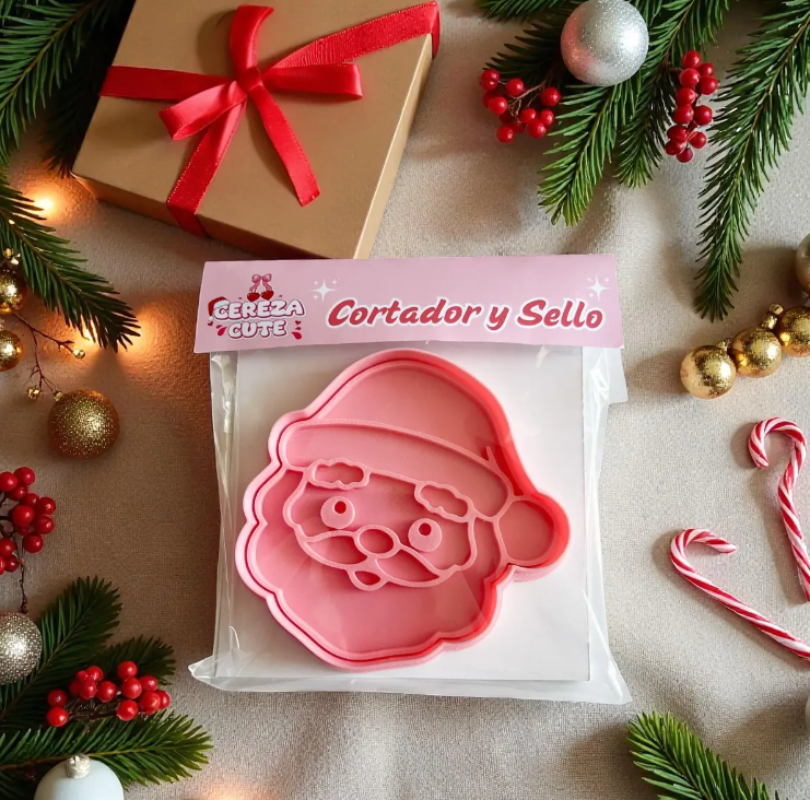 Cortador y sello de galletas de Viejo Pascuero de Navidad para fondant reposteria, galletas, masa fria y manualidades.