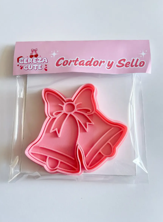 Cortador y sello de galletas de Campana de Navidad para fondant reposteria, galletas, masa fria y manualidades.