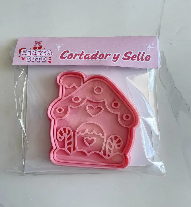 Cortador y sello de galletas de casa de Navidad para fondant reposteria, galletas, masa fria y manualidades.