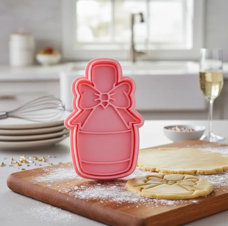 Cortador y sello de galleta Botella Chamgpane Navidad año nuevo para fondant reposteria, galletas, masa fria y manualidades.