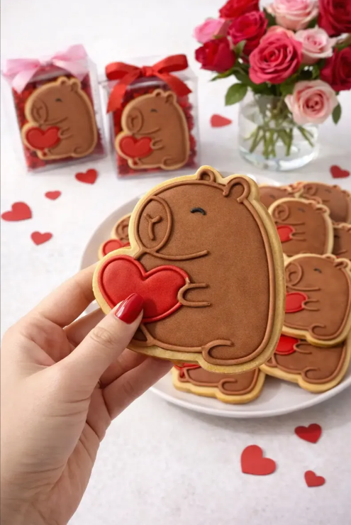 Cortador y sello de galleta Capibara enamorado para fondant reposteria, galletas, masa fria y manualidades.