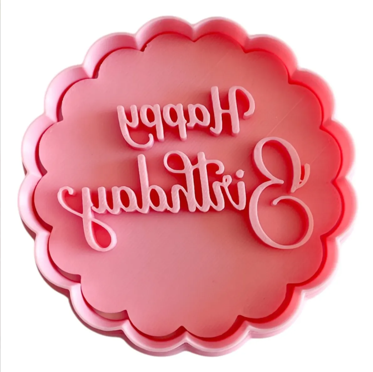 Cortador y sello de galleta Happy Birthday 8CM para fondant reposteria, galletas, masa fria y manualidades.