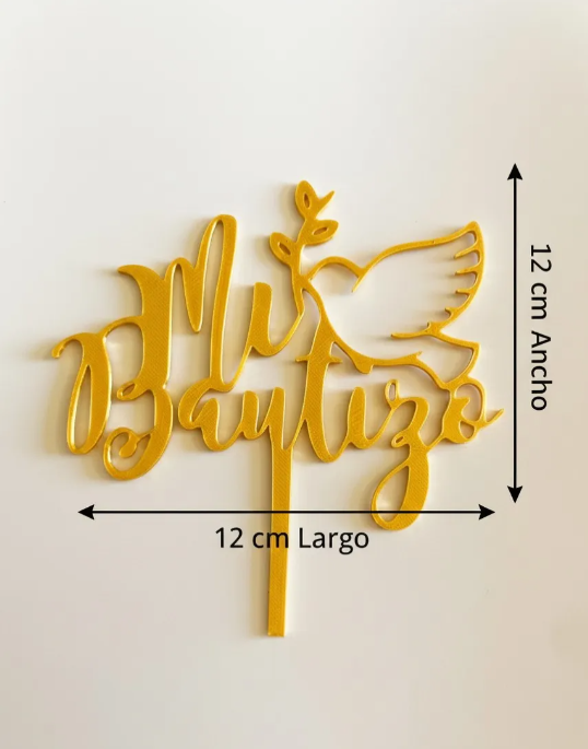 Topper decorativo Adorno Mi Bautizo Dorado para Tortas, reposteria.