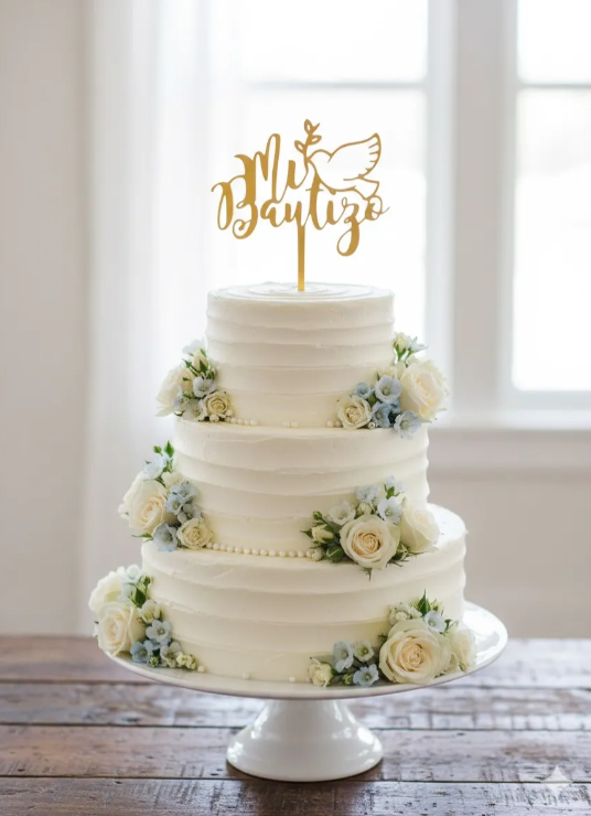 Topper decorativo Adorno Mi Bautizo Dorado para Tortas, reposteria.