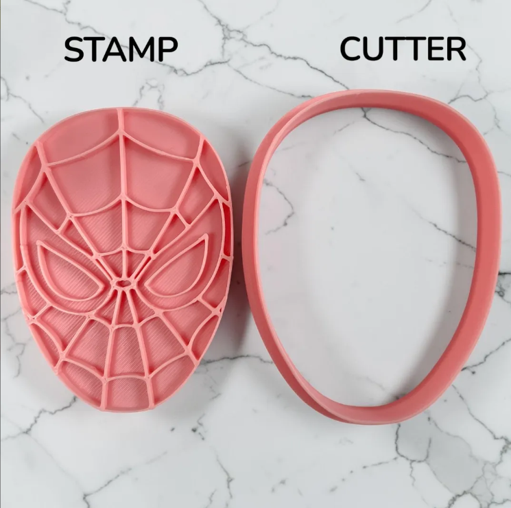 Cortador y sello de galleta cara hombre araña para fondant reposteria, galletas, masa fria y manualidades.