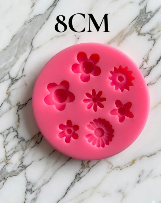 Molde de silicona de 7 formas de flores de 2cm, fondant, reposteria, chocolate, yeso y manualidades.