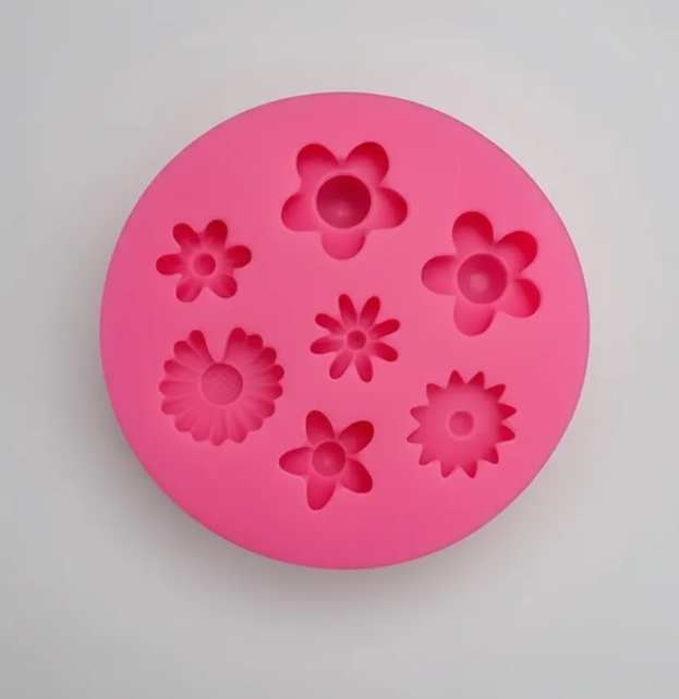 Molde de silicona de 7 formas de flores de 2cm, fondant, reposteria, chocolate, yeso y manualidades.