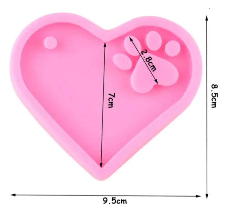 Molde de silicona de formas corazon con huella de perro para fondant, reposteria, chocolates, y manualidades.