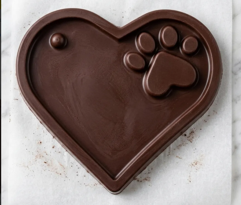 Molde de silicona de formas corazon con huella de perro para fondant, reposteria, chocolates, y manualidades.