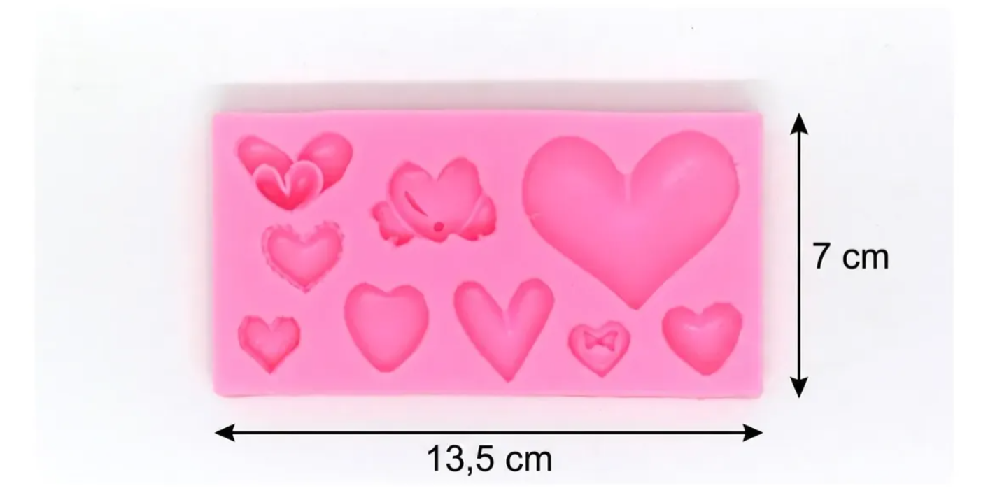 Molde de silicona de 9 formas de corazones para fondant, reposteria, chocolates, y manualidades.