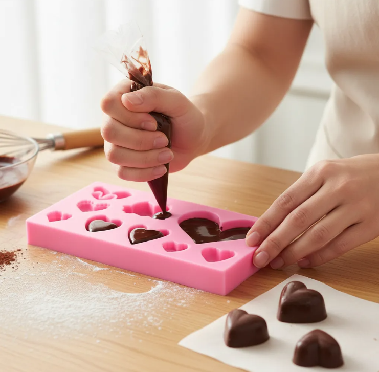 Molde de silicona de 9 formas de corazones para fondant, reposteria, chocolates, y manualidades.