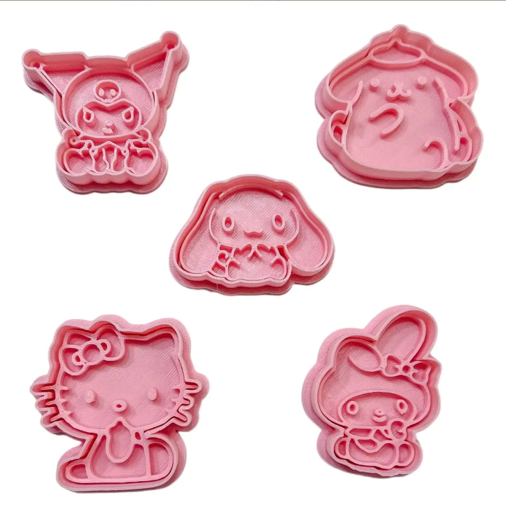 Cortadores y sellos de galletas, Set de 5 figuras de Anime Kawaii Gata Kitty 5cm para fondant, reposteria, galletas, masa fria y manualidades.