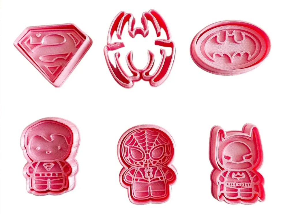 Cortadores y sellos de galletas, Set de 6 figuras de Superheroe, 6cm para fondant reposteria, galletas, masa fria y manualidades