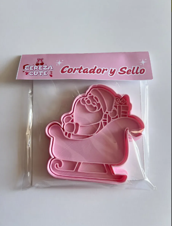 Cortador y sello de galletas de Carruaje de viejo pascuero Navidad para fondant reposteria, galletas, masa fria y manualidades.
