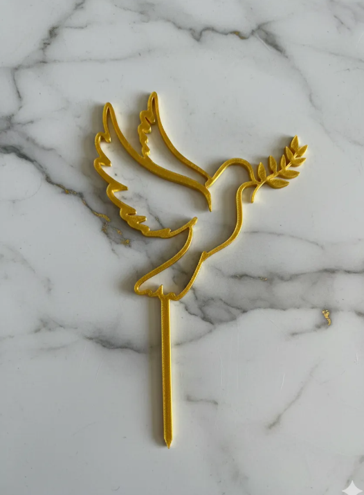 Topper decorativo Adorno Paloma Bautizo Comunion Dorado para Tortas, reposteria.