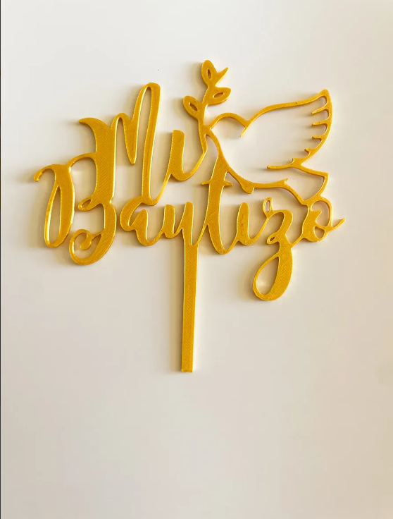 Topper decorativo Adorno Mi Bautizo Dorado para Tortas, reposteria.